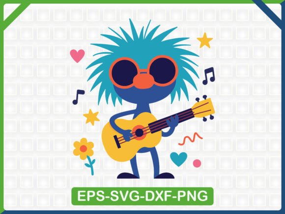 Cute Cartoon Singer with Guitar Graphics