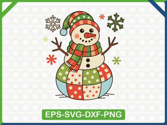 Patchwork Snowman Christmas Graphics & T-Shirt Designs
