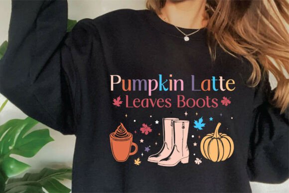 Pumpkin Latte Leaves Boots Graphics: T-Shirt Designs with Brand Potential