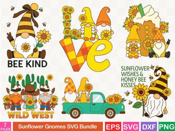 Sunflower Gnomes SVG Bundle: Graphics & T-Shirt Designs